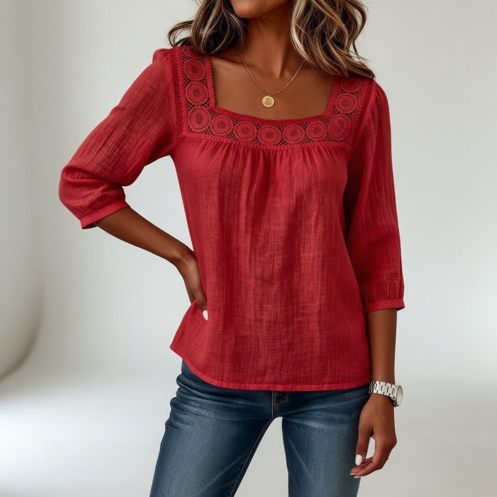 Louvine | Blouse dentelle col carré