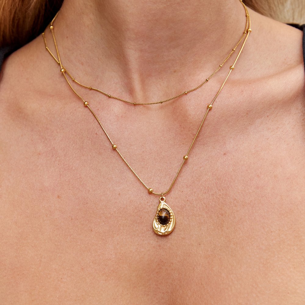Collier Élégant en Or avec Pierre Œil-de-Tigre